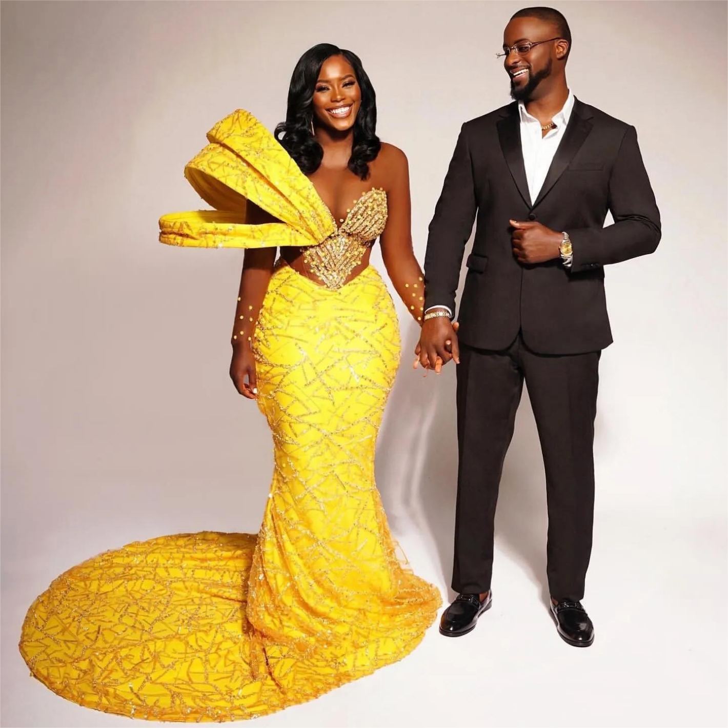 Yellow Mermaid Prom Dresses Beaded Sequined Lace Evening Party Formal Second Reception Birthday Enagement Thanksgiving Dress Gowns