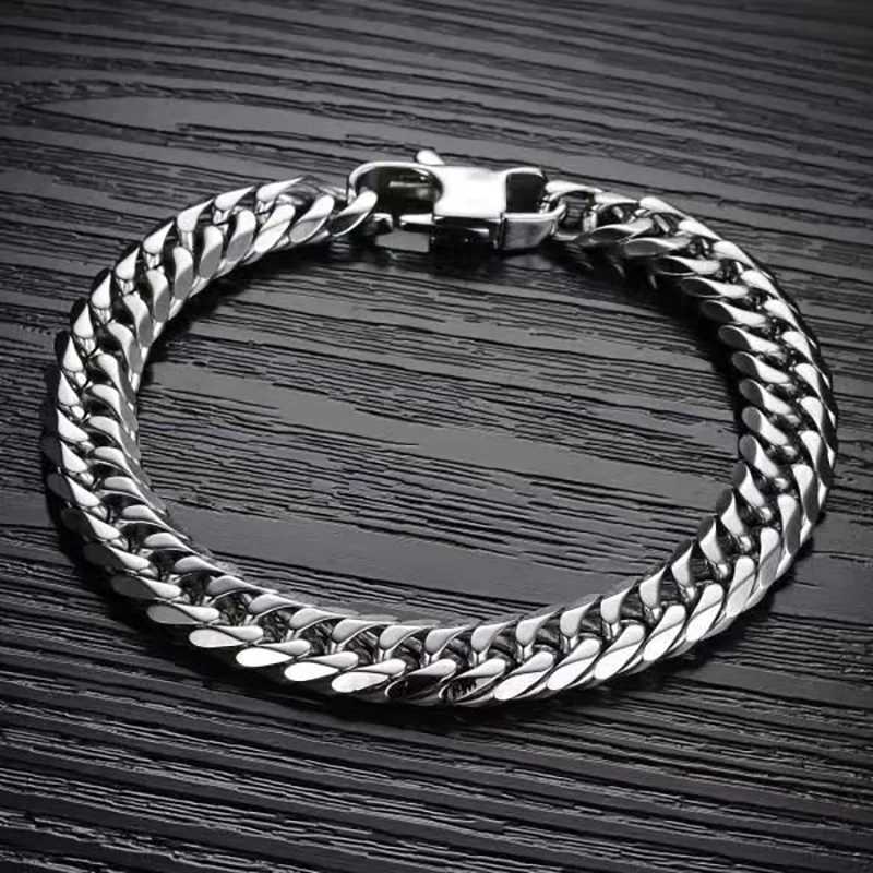1 New Fashion Hip Hop Cuban Chain Mens Bracelet Classic Stainless Steel 12mm Wide Chain Bracelet Mens Jewelry Gift Y250329
