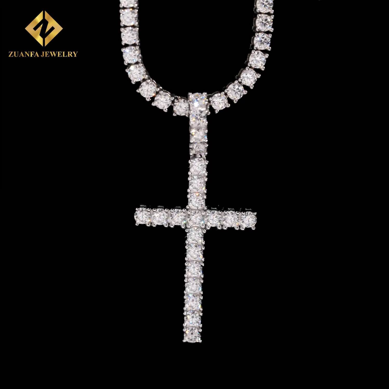 Hot Sale 925 Sterling Silver Iced Out Fire Pendant VVS Moissanite Cross Hip Hop Charm Pendant Pass Diamond Tester