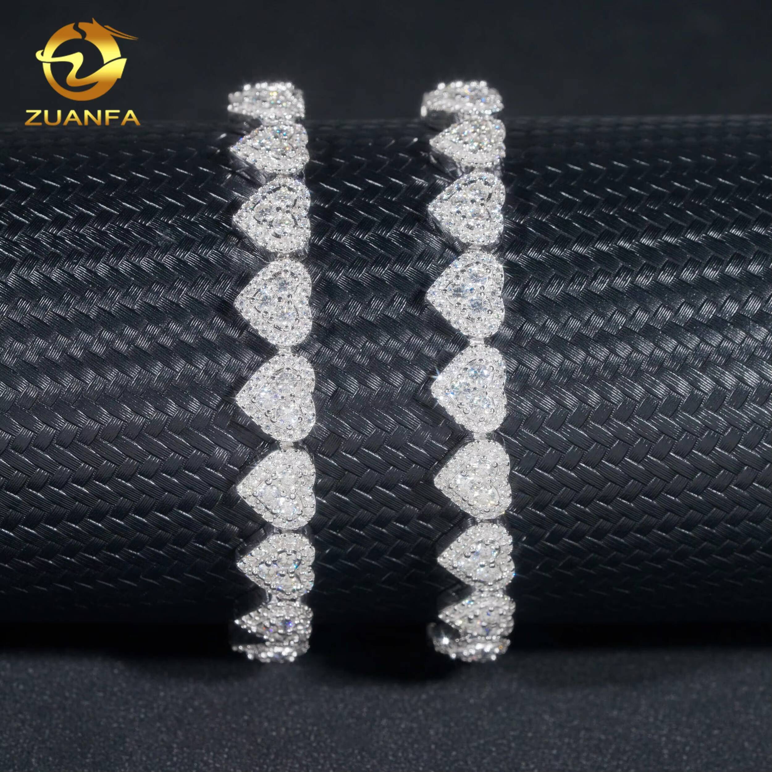 Hot Selling Heart Chain Pass Tester VVS Moissanite 925 Silver Gold Plated Necklace Chain Hip Hop Iced Out Cuban Link