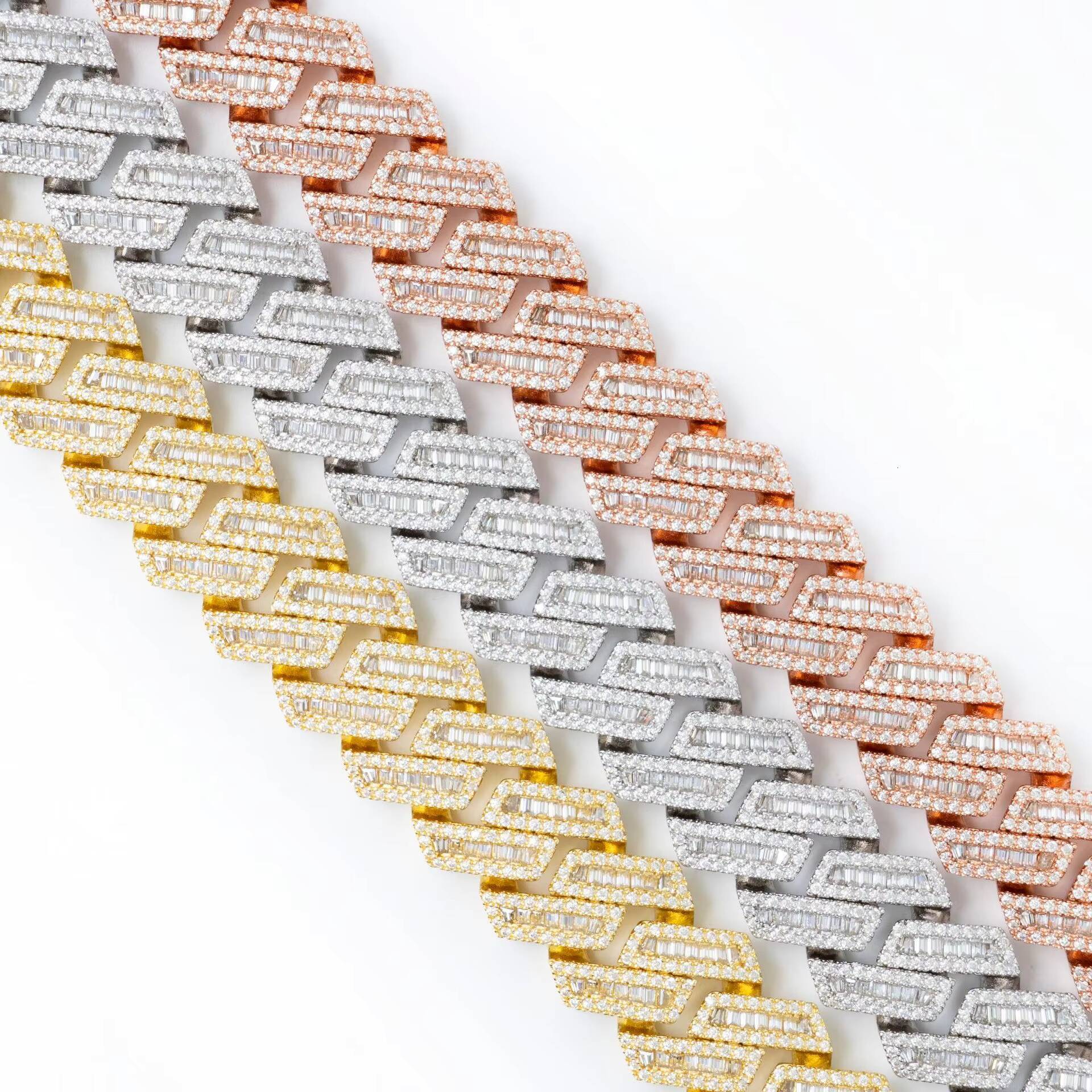 Cuban Link Chain Hiphop 925 Sterling Silver Diamond Tester Moissanite Rose Gold Plated Full Jewelry Necklace Chain