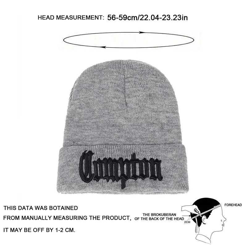 Unisex COMPTON Letter Embroidery Beanies Autumn and Winter Warm Knitted Hat Outdoor Casual Caps Hip Hop Caps for Women MenXJ251101