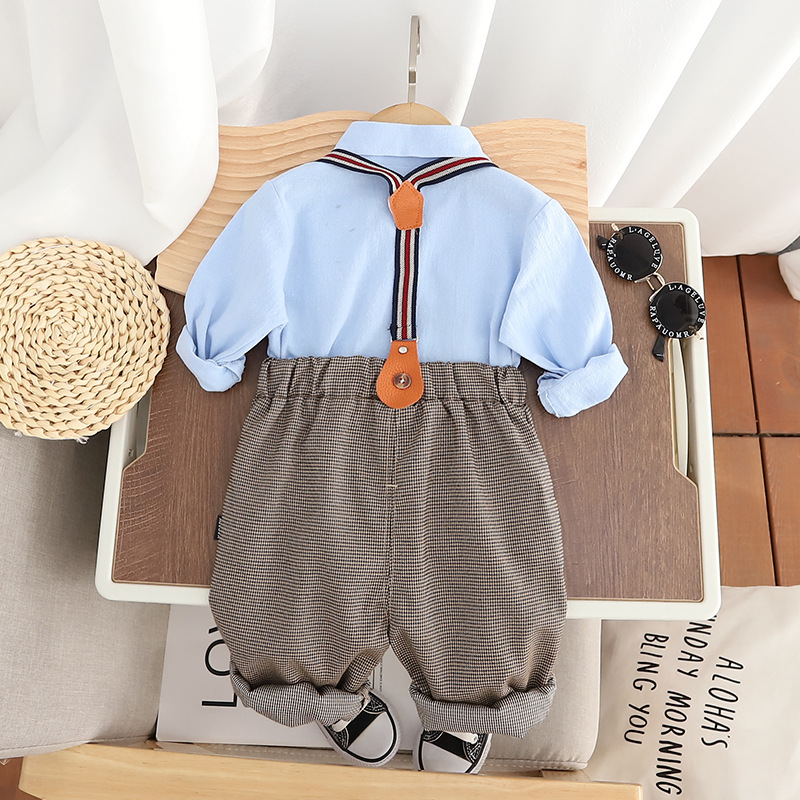 kids clothes 2025 New Toddler Boys Suspenders Outfit Solid Color Long Sleeve Shirt & Overalls 2-Piece Set Cute Fall Clothes