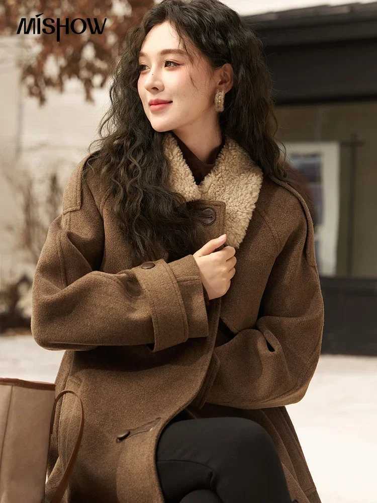 MISHOW Winter Thick Woolen Long Coat for Women 2023 Loose Warm Female Overcoats Lamb Fur Collar Coats Woman Clothing MXC55W0142T251101