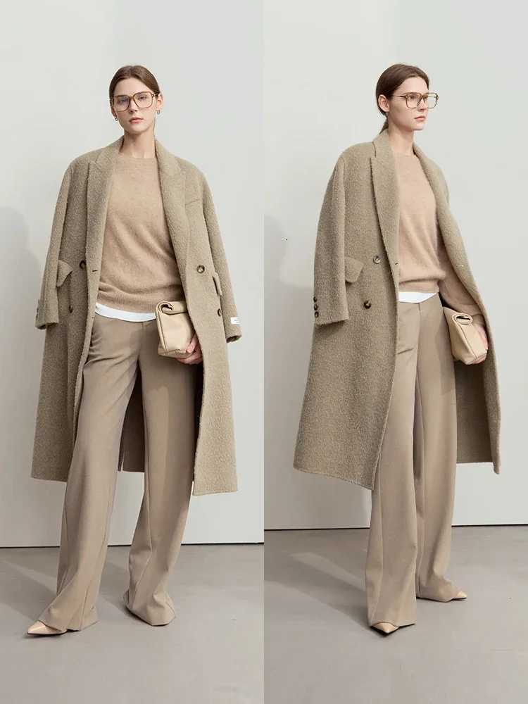 AMII Minimalism Alpaca Wool Coat for Women Classic Double Breasted 2025 Winter Double side Woolen Jacket Long Overcoat 12444126T251101