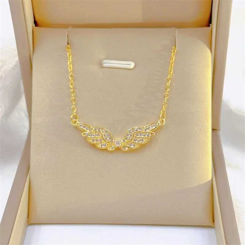 Fashion Retro Light Luxury White Jewelry Angel Wings Necklace Exquisite Personty Stainless Steel Clavicle ChainC250407