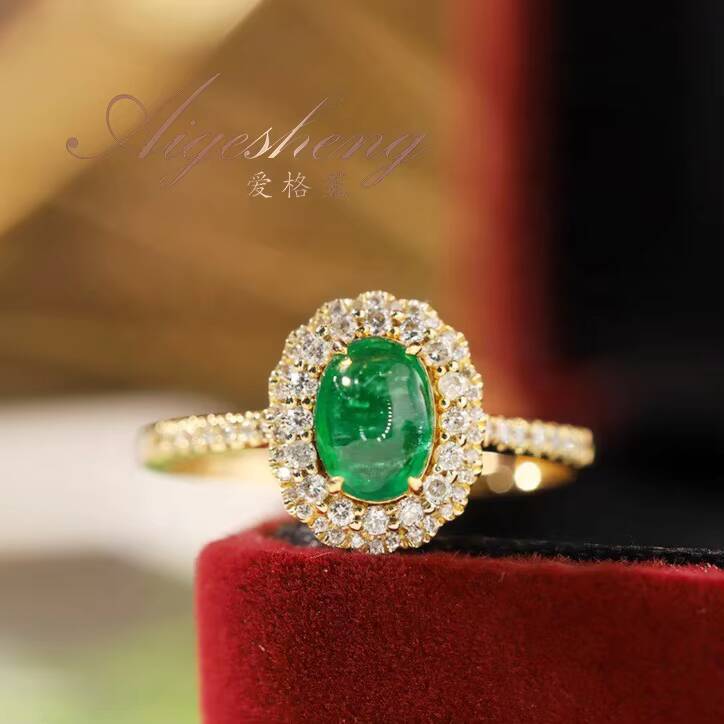 Classic Vintage Jewelry 18K Real Gold Natural Emerald Diamond Engagement Statement Diamond Rings for Women