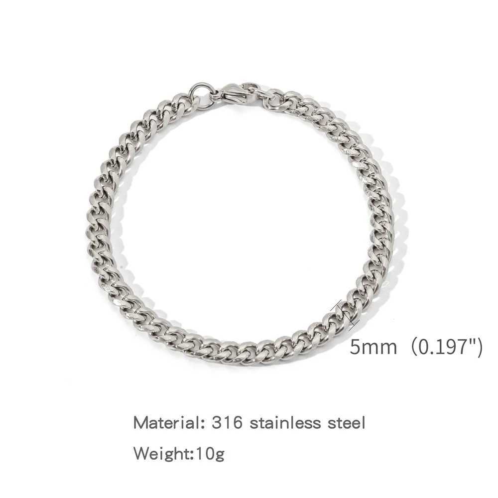 Silver mens stainless steel bracelet hip-hop Cuban chain bracelet fashion accessory Y250329