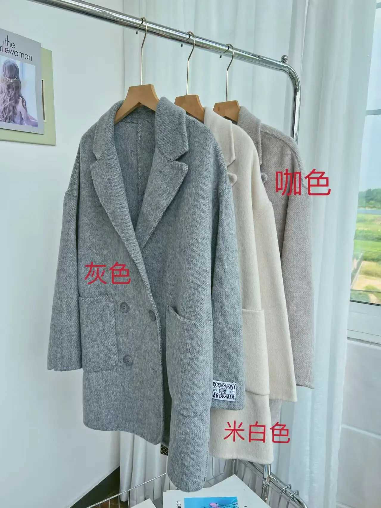 2025 Autumn WinterWomens Woolen Coats Loose Casual Double Breasted Retro Doublesided Jacket Office Lady OuterwearT251101