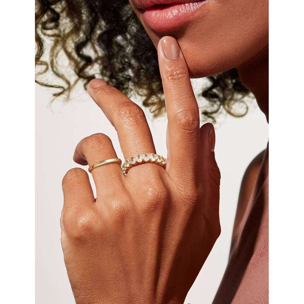 5PCS Stackable for Women, Non Tarnish Dainty Cubic Zirconia Rings, 14K Gold Plated Minimalist Wedding Band Set, Trendy Statement Stacking Rings Jewelr