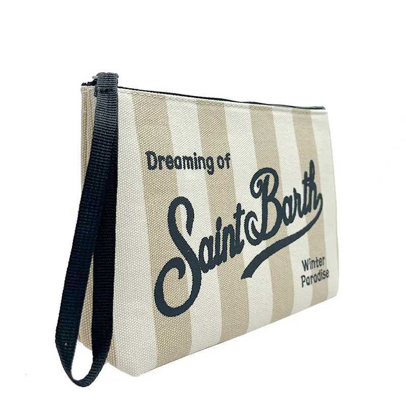 SAINT BARTH 2025 New Striped Canvas Handbag for Women European and American Clutch Bag Diving HandbagC250401