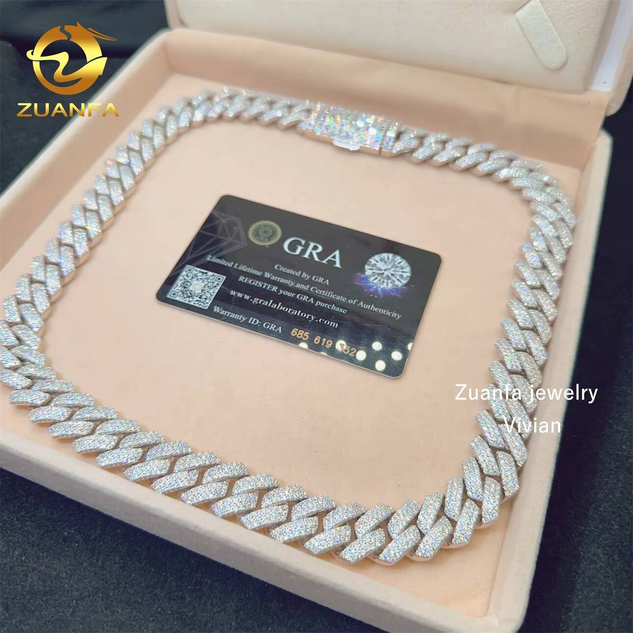 Fashion D Color VVS Moissanite Diamond 16MM Moissanite Necklace Sterling Silver 925 Hip Hop Cuban Chain Cuban Link Necklace