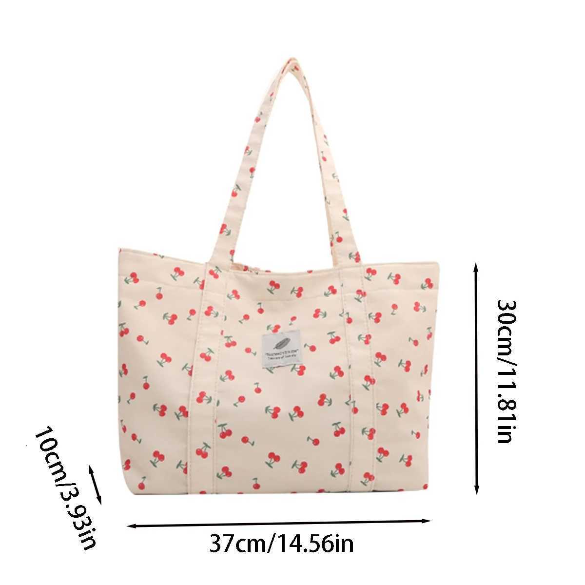 White cotton filled with large capacity cherry shoulder bag Tote trend shoulder bag 1 pack suction direction randomW251101