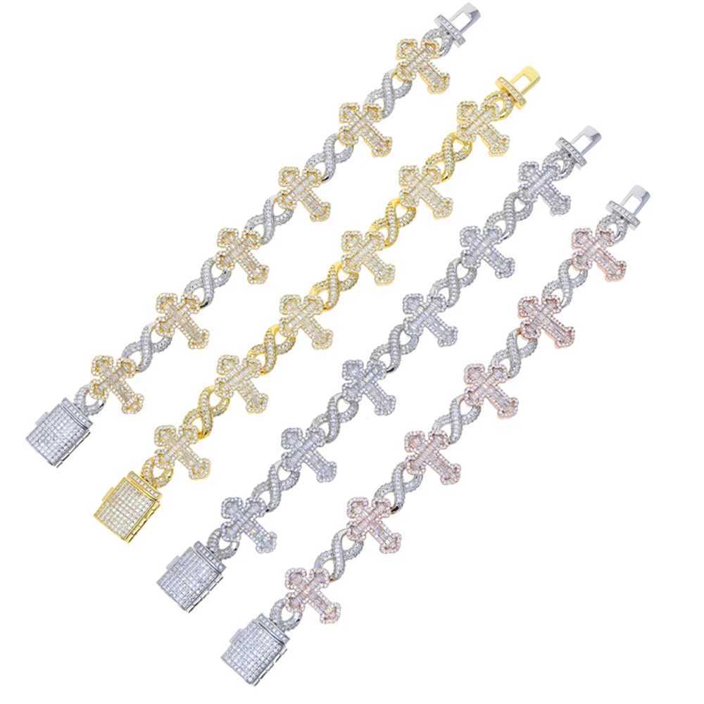 New Iced Out Infinity Cross bracelet suitable for women two tons of shiny cubic zirconia cubic chain charm bracelet hip-hop jewelry Y250329