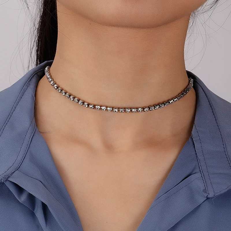 Aihua Sexy Choker Iced Out Tennis Chain Necklace For Women Luxury Cubic Zircon Crystal Short Hiphop Neck Accessories JewelryC250407