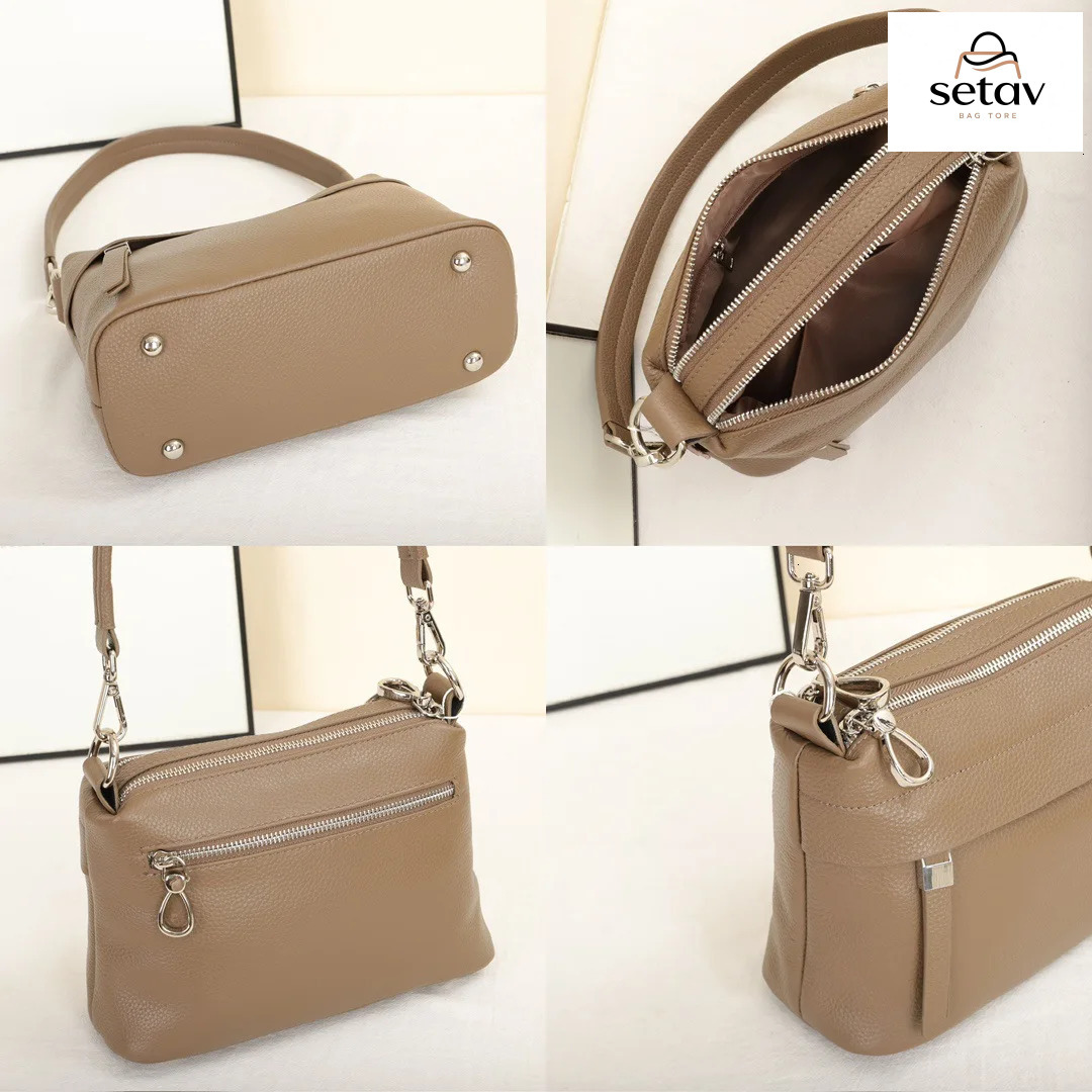 Head Layer Cowhide Leather Women's Shoulder Crossbody Large Capacity Multi Compartment Handbag Casual Practical Armpit Bag Genuine Leather Zipper