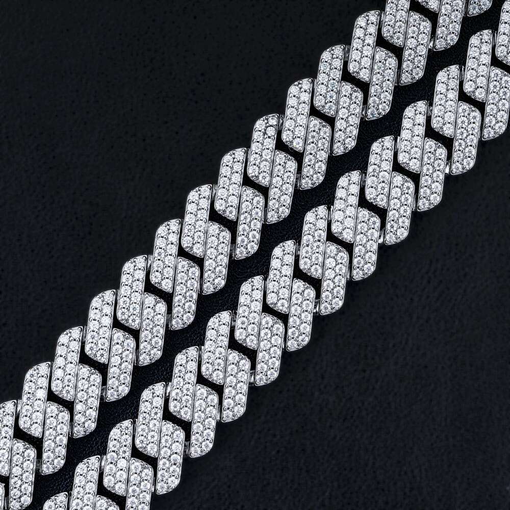 Luxury 10-12 mm Moissanite Cuban Chain Iced Out 925 Silver GRA Certificate D VVS 2 Rows Two Tone Moissanite Cuban Link Chain