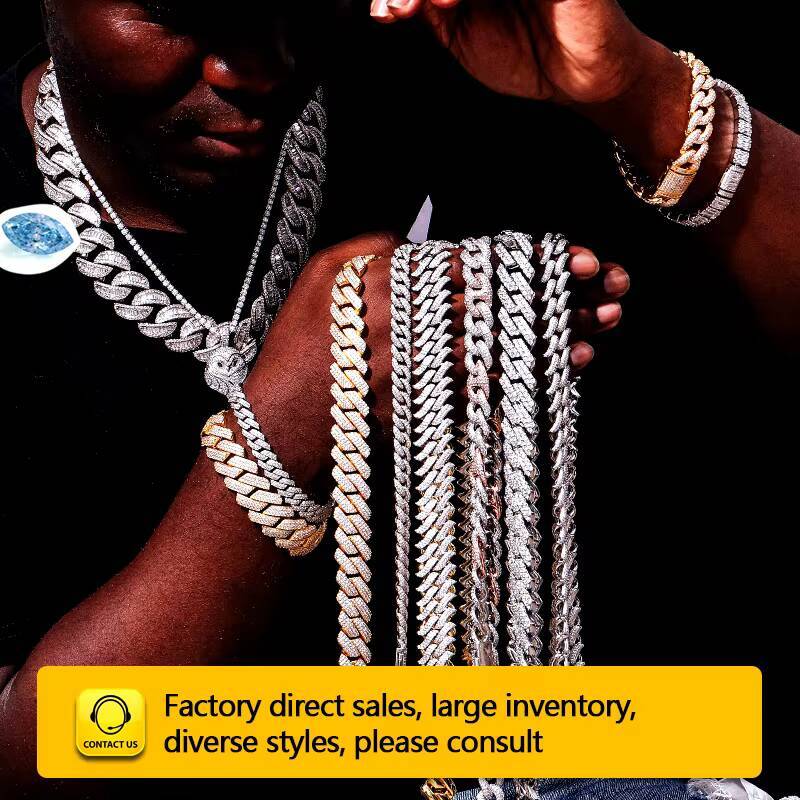 Factory DEF Moissanite Diamond 925 Sterling Silver Necklace with 12mm 2 Row GRA Ice Out Cubans Link Chain and Rapper Necklace