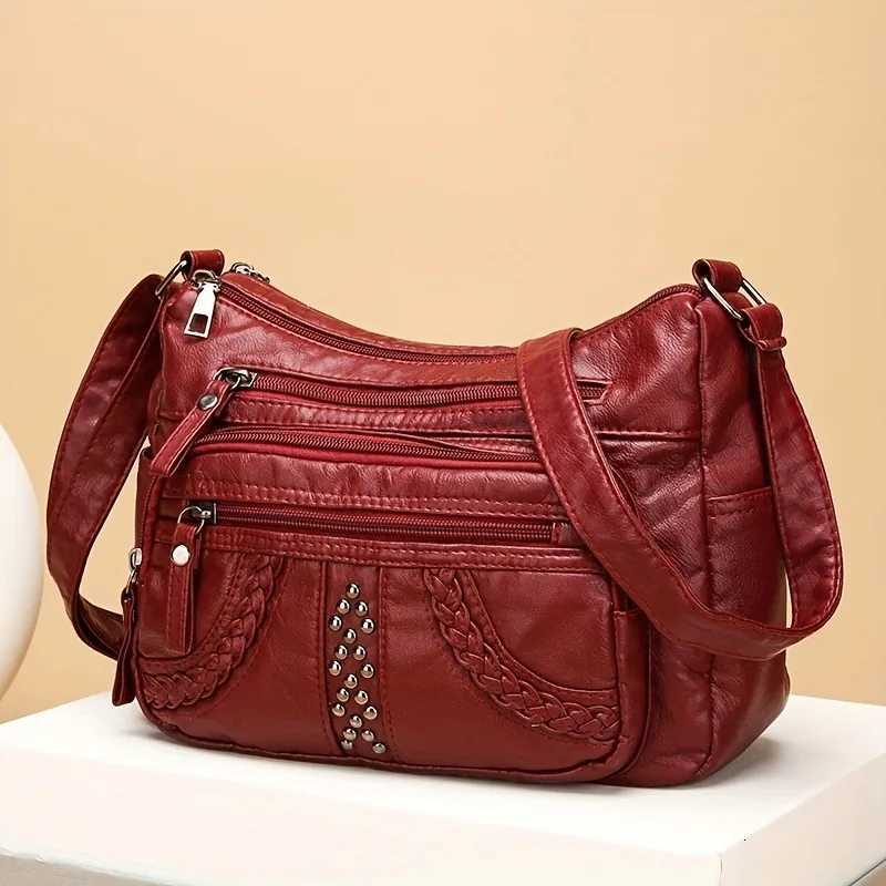 1pcs PU Leather Soft MultiPocket Crossbody Bag Large Capacity Minimalist Casual Shoulder Fashionable shoulder bagW251101