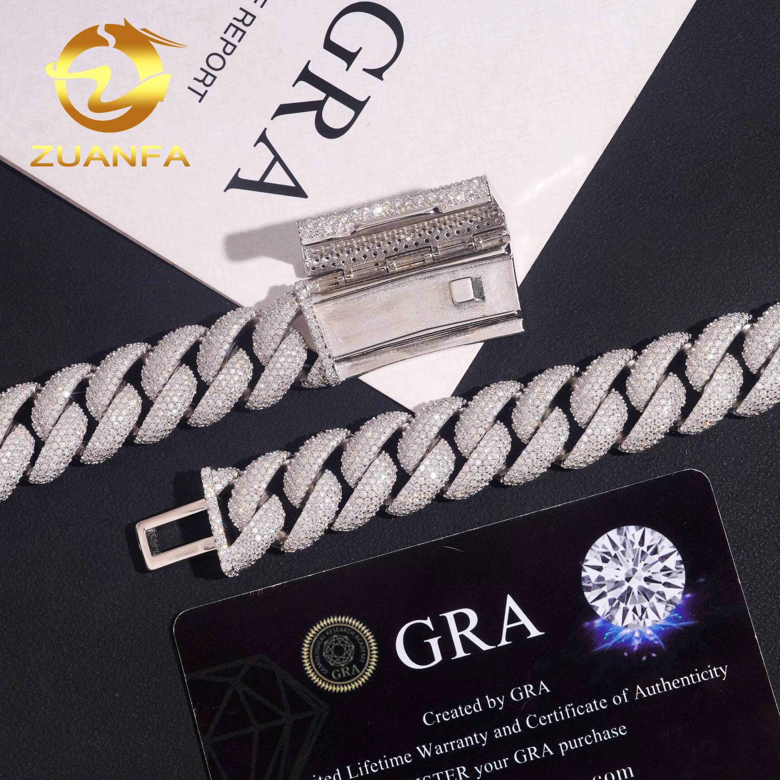 Hot Sale Necklace Chain 16mm Pass Tester VVS Moissanite Solid 925 Sterling Silver Gold Plated Hip Hop Iced Out Cuban Link Chain