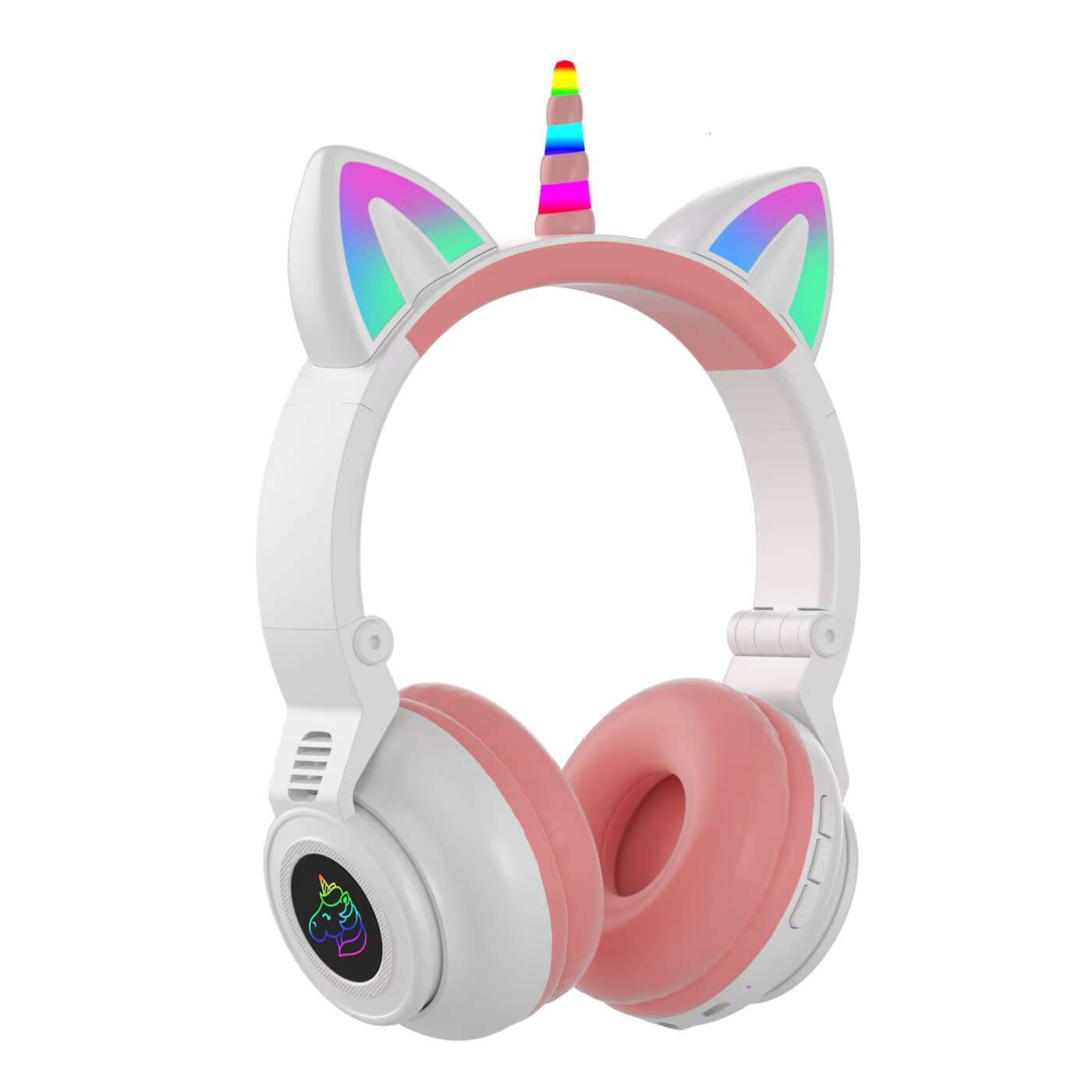 YUSONIC Cute Kids On-ear Headphones Pink Glowing LED Waterproof Wireless Unicorn Headband ROHS Certified for Christmas