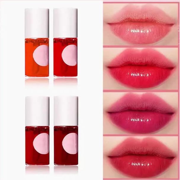 4 Colors Fruit Juice Lip Tint Non-stick Cup Liquid Lipstick Long-Lasting Matte Lip & Cheek Tint Moisturizing Makeup Cherry Juice Lip Gloss Liquid Mirr