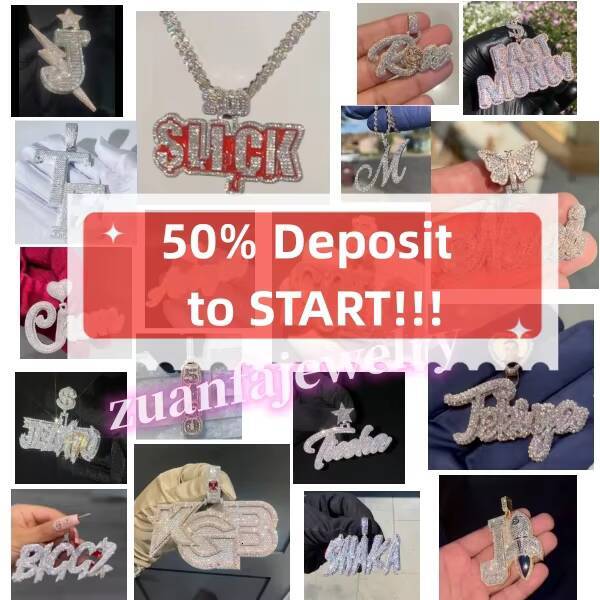 Buss Down Moissanite Name Pendant Hip Hop Jewelry Iced Out Hip Hop Pendant Sterling Silver 925 Moissanite Chain Pendant