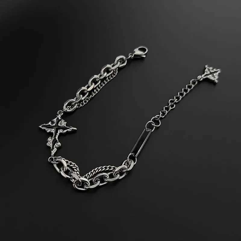 Retro Gothic Black Cross Bracelet Mens Niche Design Punk Hip Hop Pop Jewelry Gifts Luxury Trendy Accessories Y250329