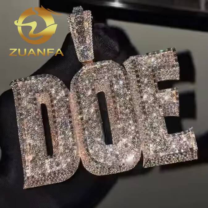 3D Custom Letter Pendant Hip Hop Jewelry Moissanite Iced Out Pendant 925 Silver Moissanite Pendant Men Rapper Jewelry