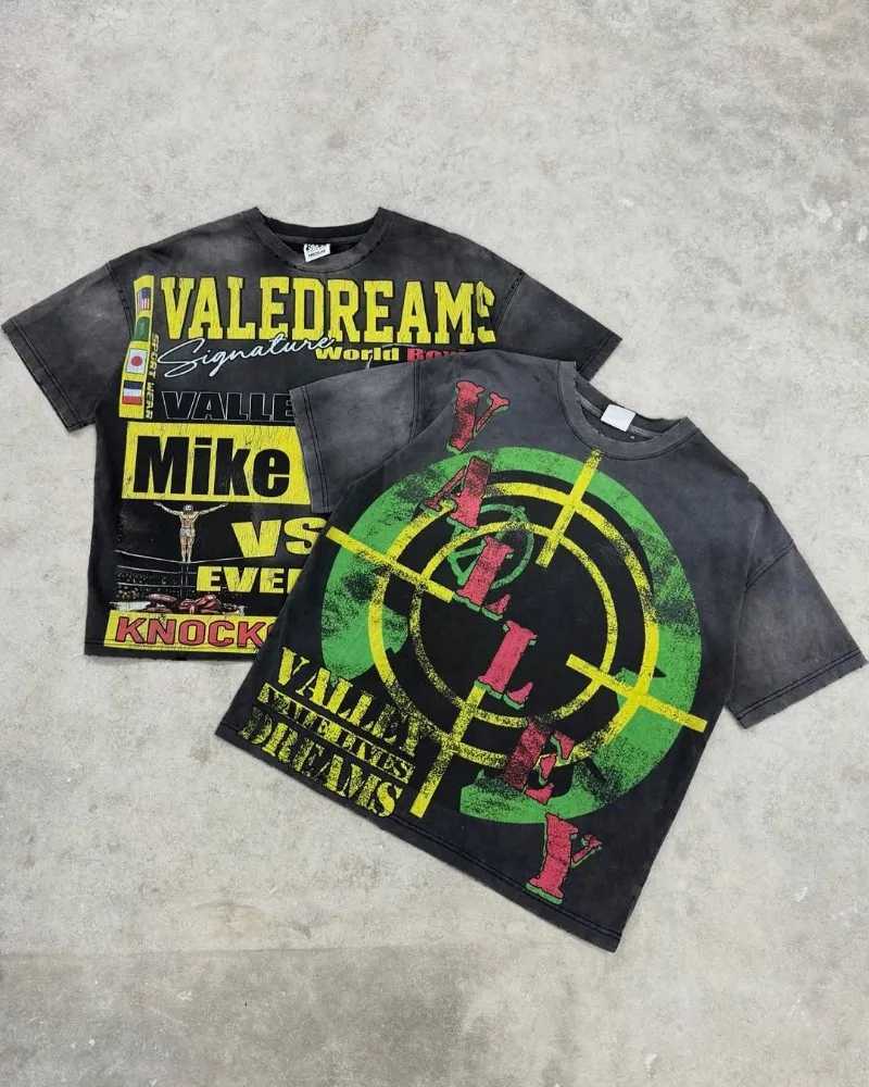 European and American Trendy Brand VALLEY Strtwear Tops Men Retro Harajuku Y2K Super Large T-shirt Loose Casual Short SlvesC250418
