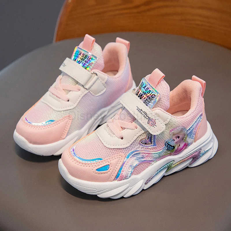 Disney Childrens Casual Shoes Girls Sneakers Mesh Priness Elsa Frozen Fashion Childrens Breathable Running Shoes Size 2138 H251101