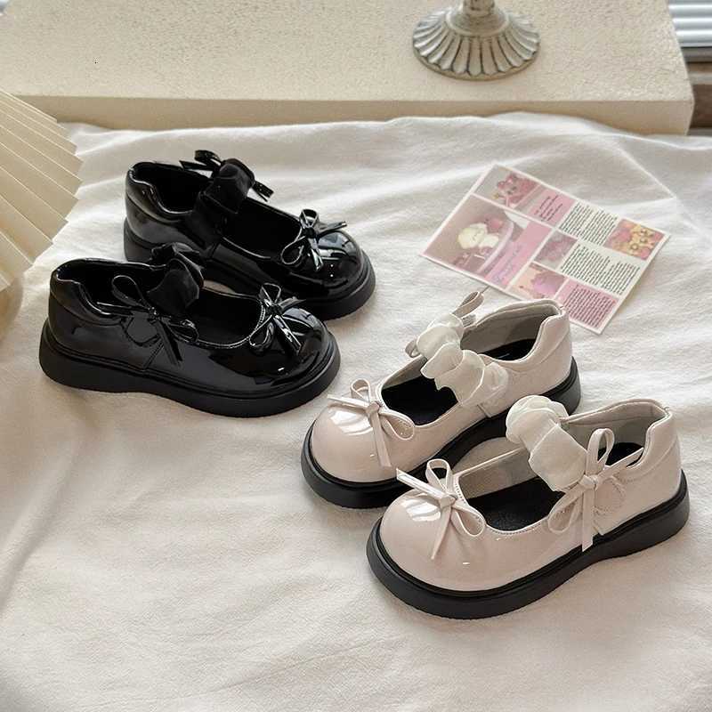 Girls Fashion Leather Shoes 318 Years Old Beige Bow Girls Single Shoes Four Seasons Hundred Nonslip Children Mary Jane ShoesT251101