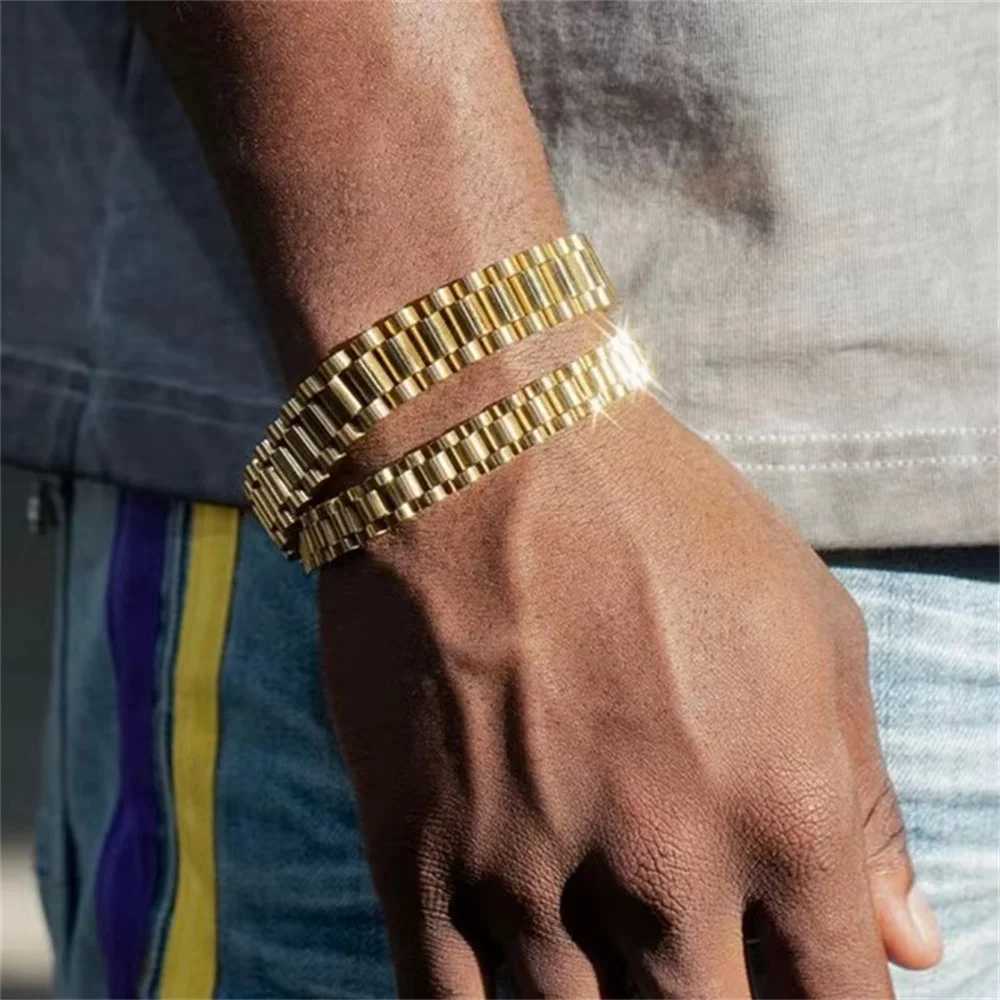 Stainless steel strap bracelet 10mm silver titanium steel mens bracelet hip-hop fashion jewelry accessories Y250329