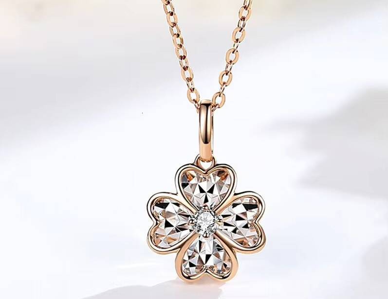 AU750 Jewelry Wholesale Diamond Double Sided Clover Necklace 18K Gold Gift Lover Girlfriends Holiday Necklace