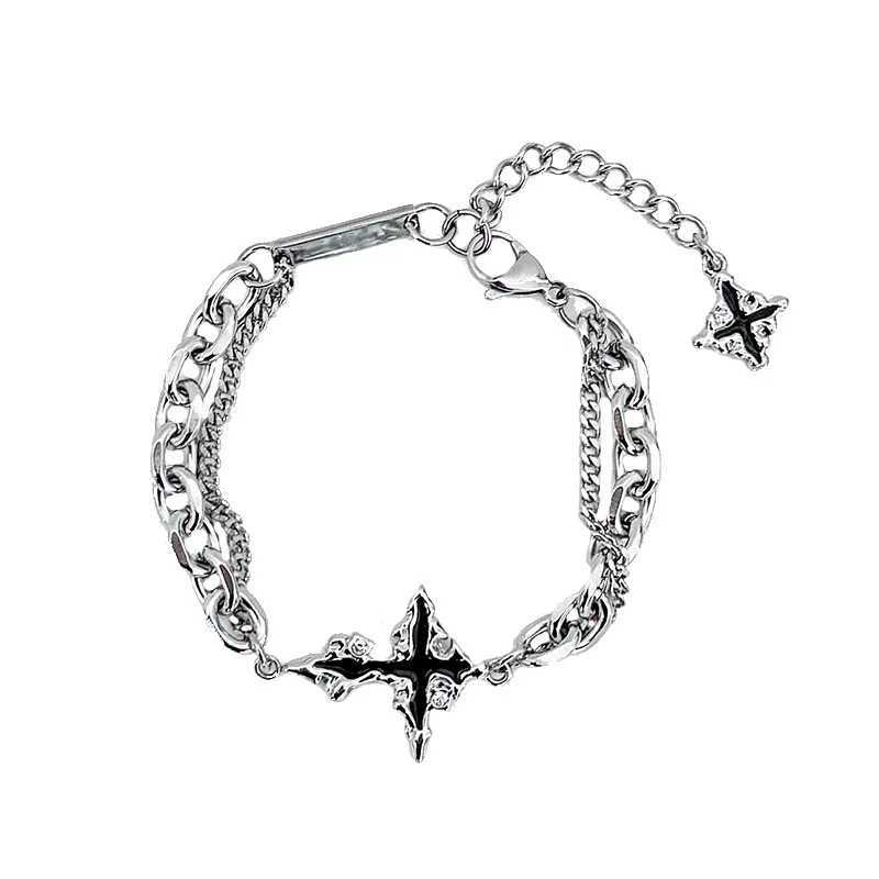 Retro Gothic Black Cross Bracelet Mens Niche Design Punk Hip Hop Pop Jewelry Gifts Luxury Trendy Accessories Y250329