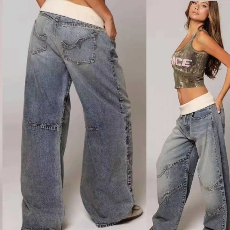 European and American fourseason fashion elastic jeans hiphop gothic splicing retro casual pants womens personalized version J251031