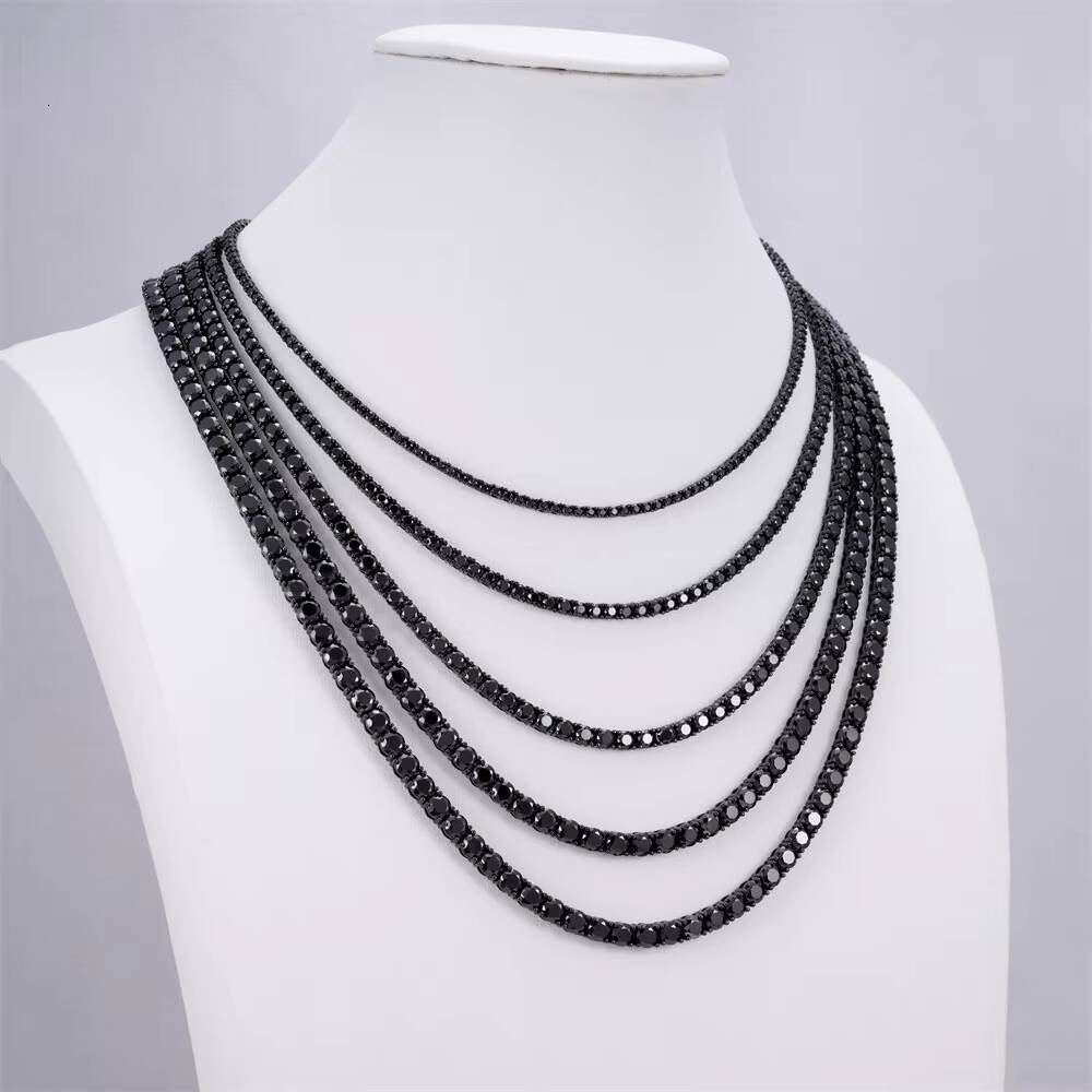 Wholesale Tennis Chain Rhinestone Black Tennis Necklace Gold Plated Necklace Low MOQ Hip Hop Moissanite Jewelry