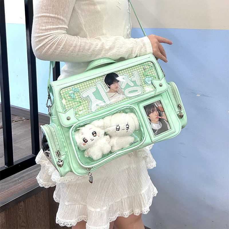 New Y2K Cute Ita Bag Harajuku Girl Transparent Pocket Large Capacity Crossbody Bag Lolita DIY Badge Display Casual Shoulder BagsW251101