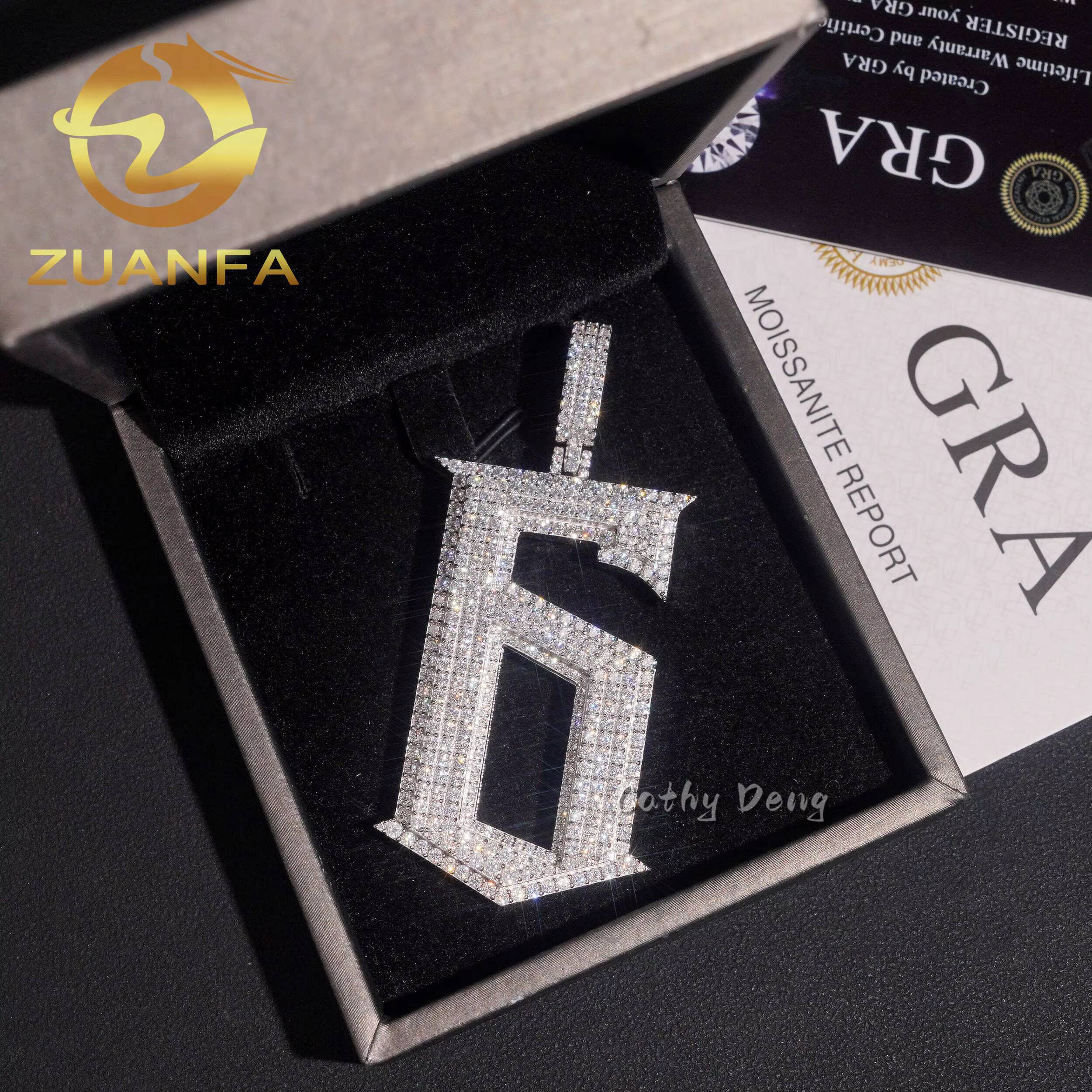 Hip Hop Jewelry Iced Out Moissanite Custom Pendant for Cuban Link Chain 925 Silver Moissanite Hip Hop Pendant Number