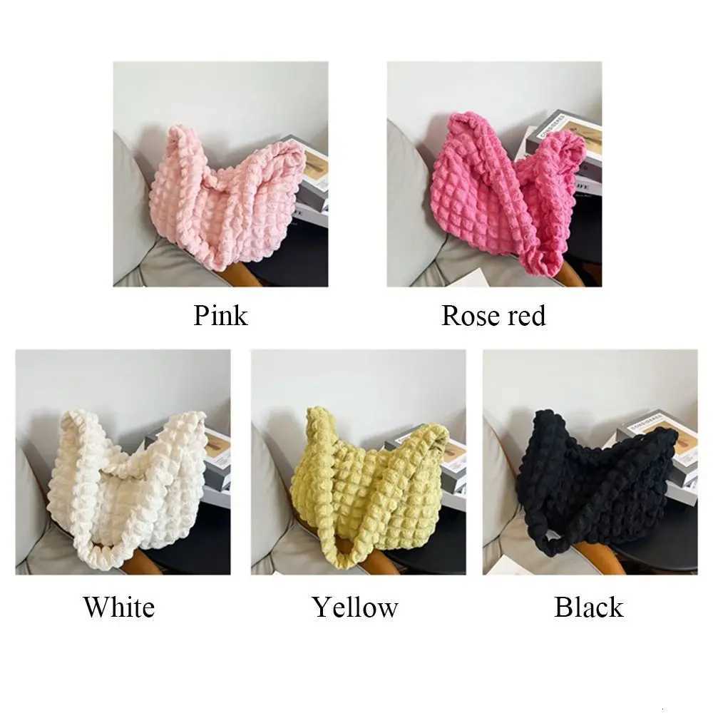 Plaid Quilted Shoulder Bag Cute Pleated Bubbles Large Capacity Underarm Bag Embroidered Solid Color Crossbody Bag WomenW251101