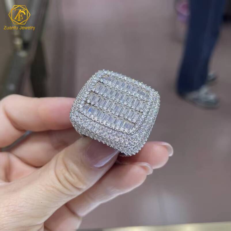 Cuban Jewelry Moissanite Hip Hop Ring 925 Sterling Silver Championship Ring baguette VVS Moissanite Diamond Men Ring