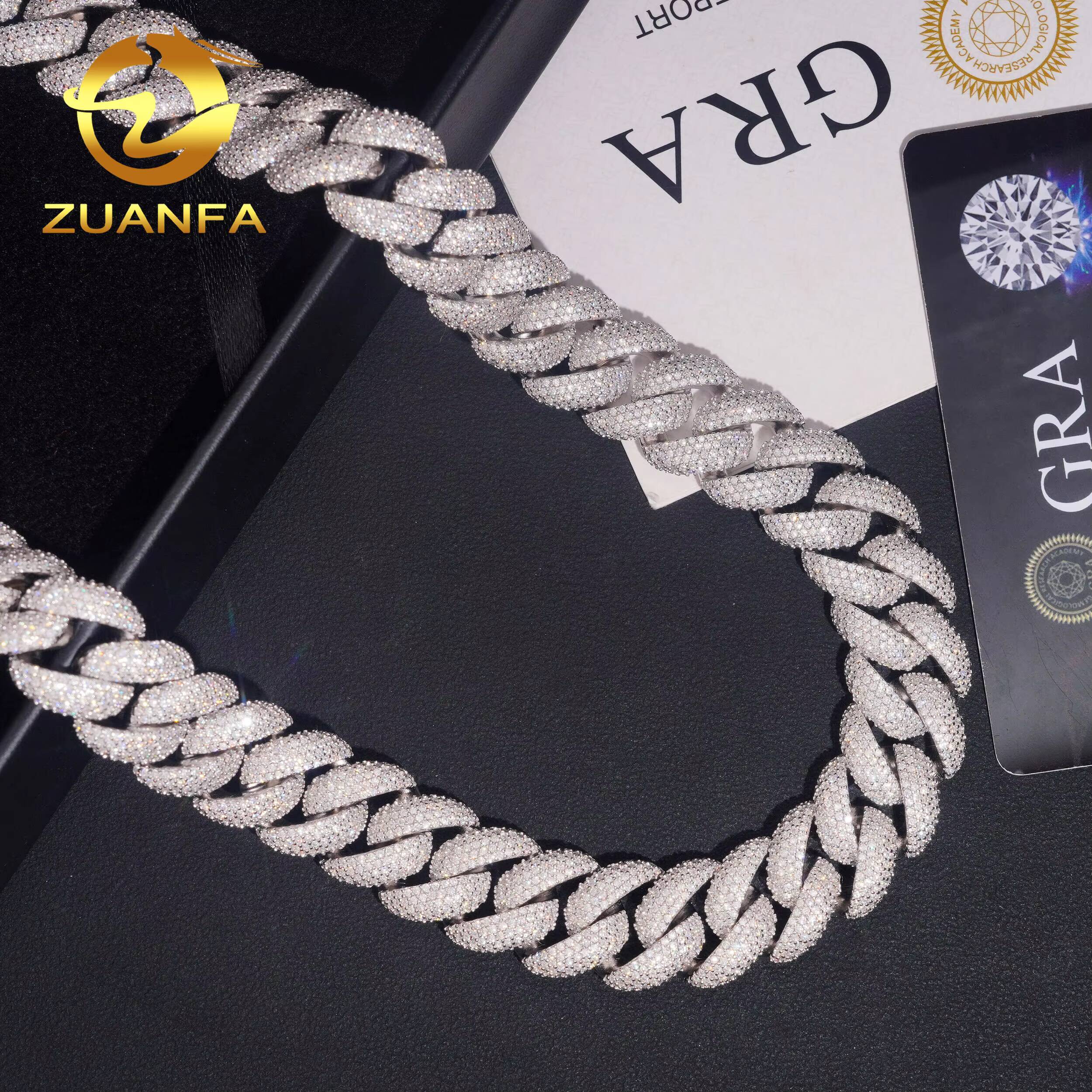 Hot Sale Necklace Chain 16mm Pass Tester VVS Moissanite Solid 925 Sterling Silver Gold Plated Hip Hop Iced Out Cuban Link Chain