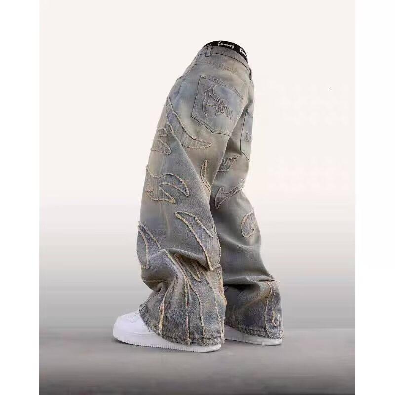 PFNW niche melt rhinestone printed washed jeans with belt casual and loose mens straight Trouser 12C1812 241126