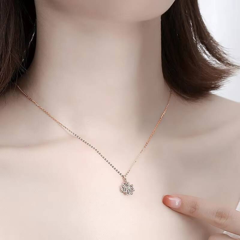 AU750 Jewelry Wholesale Diamond Double Sided Clover Necklace 18K Gold Gift Lover Girlfriends Holiday Necklace