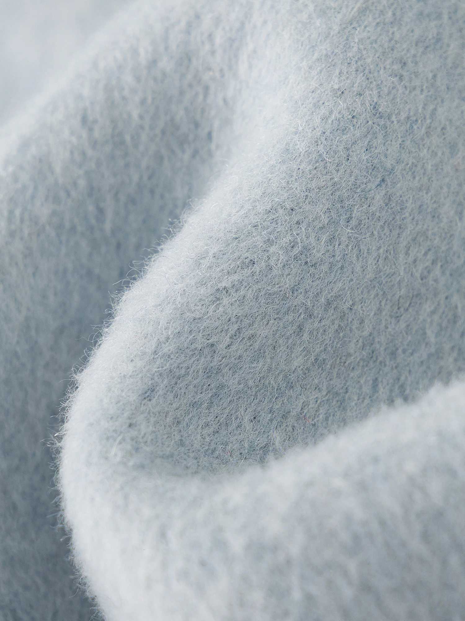 FSLE Cashmere Doublebreasted Collar Woolen Coat Women 2025 Winter Commuting Light Blue Casual Loose Lazy Simple CoatT251101