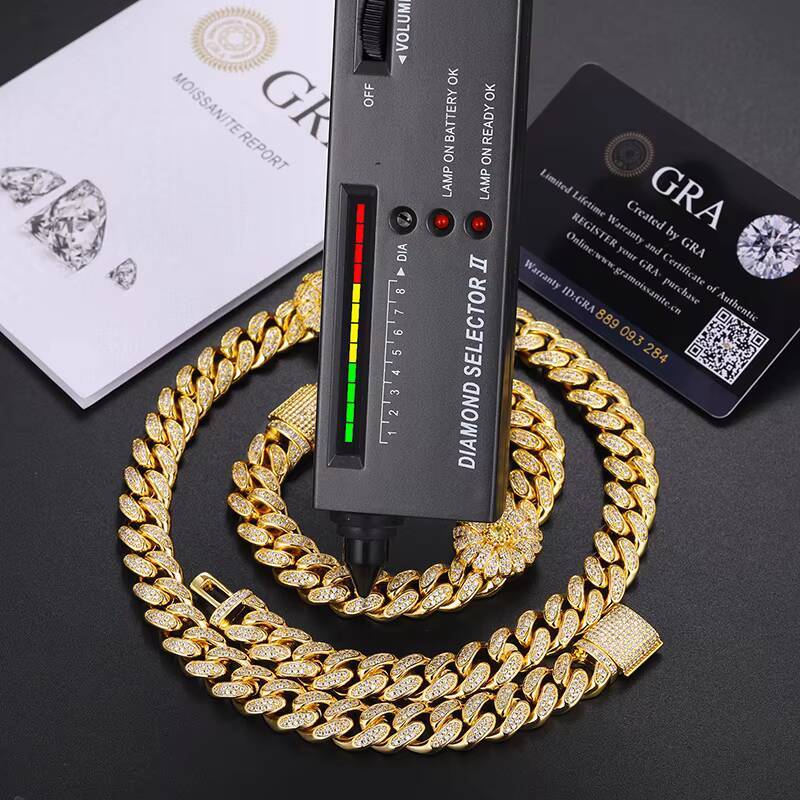 S925 Moissanite Hip Hop Jewelry 13mm 925 Silver Gold Plated Moissanite Diamond Iced Out Cuban Link Chain