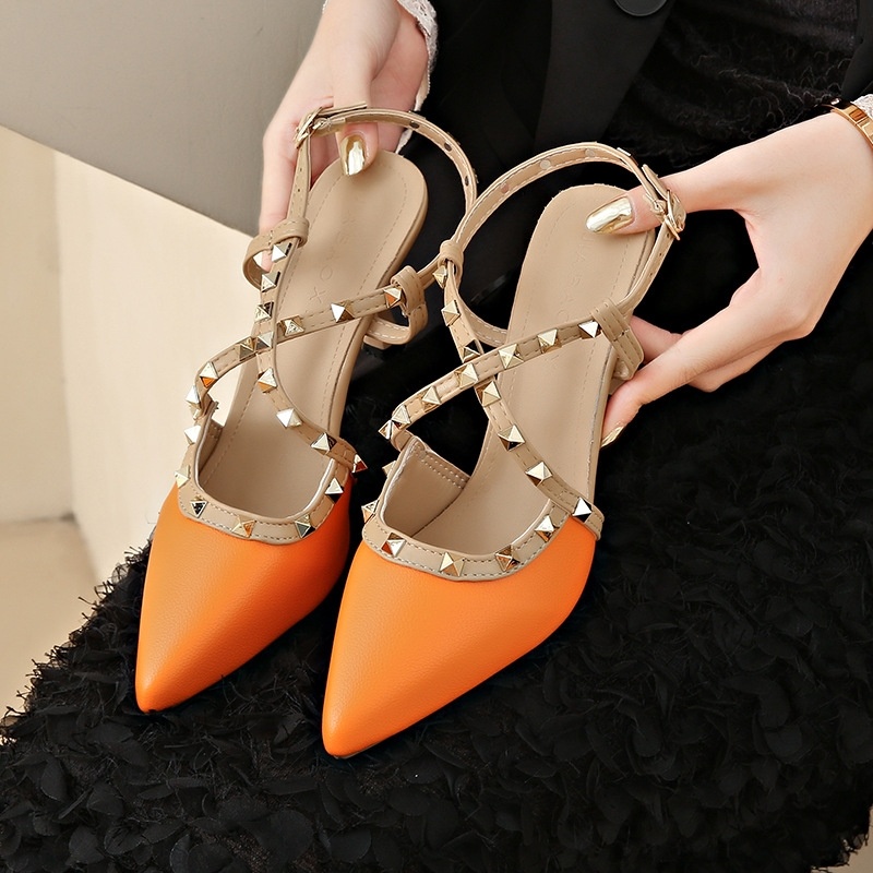 free shipping sandals designers for womens ladies 2025 New Rivet Pointed High Heels with Thin Heels Fashionable Personalized and Available Sizes 34-39