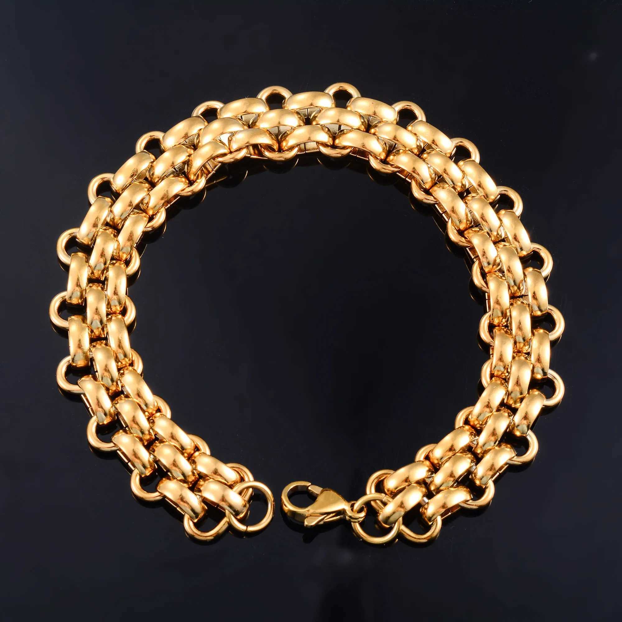 13.5mm wide heavy-duty stainless steel bracelet block chain mens punk bracelet hip-hop boy ankle wristband metal jewelry Y250329