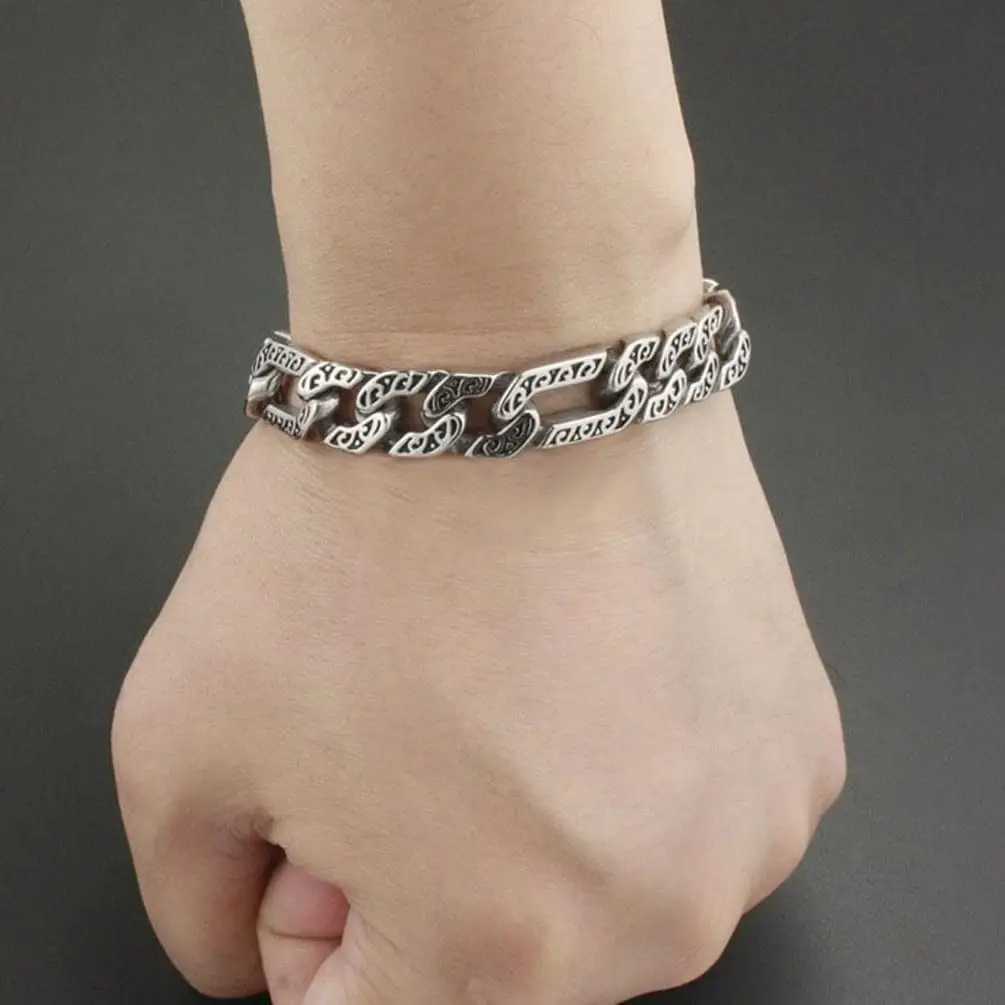 Vintage mens punk bracelet antique silver plated titanium stainless steel classic Cuban chain Y250329