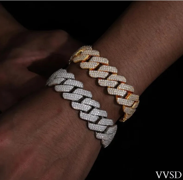 Starsgem Wholesale Price Gold Plated Ice Out Hip Hop Style Rapper Jewelry Full Setting Men Moissanite Cuban k Bracelet